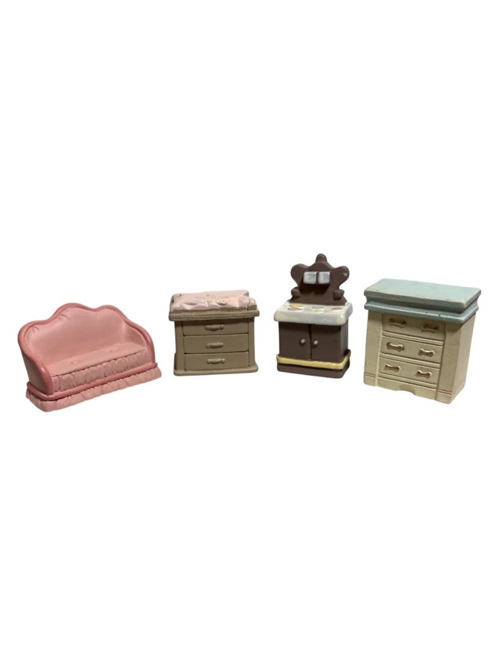 Wangs Miniature Dollhouse Furniture Set Of 4 Pieces Sofa Bed Stove & Dresser